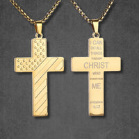 American Flag Stars & Bible Verse Stainless Steel Cross Necklace