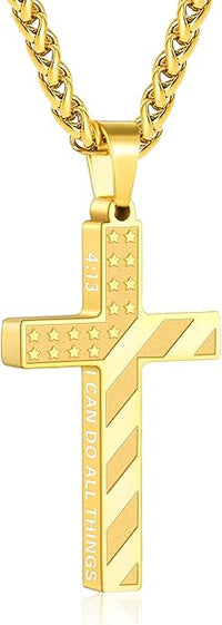 Cross Necklaces American Flag Bible Verse 22 Inches image 2