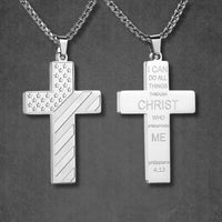American Flag Stars & Bible Verse Stainless Steel Cross Necklace