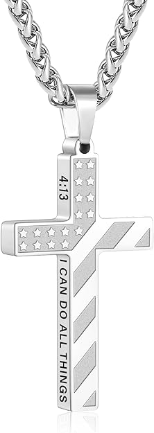Cross Necklaces American Flag Bible Verse 22 Inches image 1